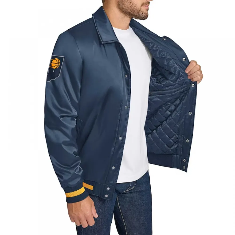 Indiana Pacers Stitch Applique Navy Satin Jacket