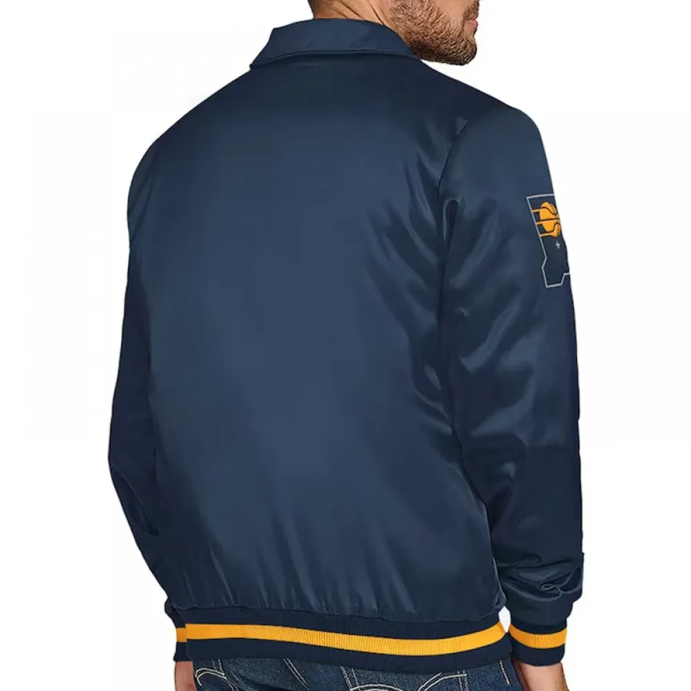 Indiana Pacers Stitch Applique Navy Satin Jacket