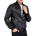 Men’s Casual Bomber Real Black Leather Jacket