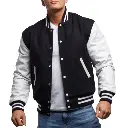 White Genuine Leather & Black Wool Varsity Letterman Jacket