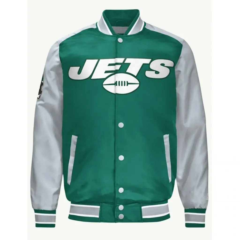 NY Jets Green and Gray Varsity Satin Jacket