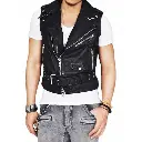 Men's Belted Asymmetrical Zipper Leather Vest