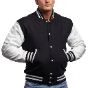 White Genuine Leather & Black Wool Varsity Letterman Jacket